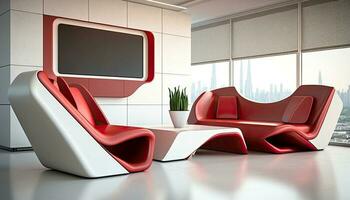 moderno interior com à moda mobiliário. foto