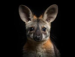 estúdio retrato do uma wallaby em uma Preto fundo. generativo ai foto