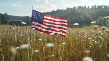 ai gerado EUA bandeira em flor campo foto