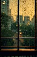 capturar a intrincado padrões formado de pingos de chuva em uma vidraça. ai generativo foto