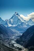 a base do montar Everest a partir de uma rochoso chão, dentro a estilo do luz céu. ai generativo foto