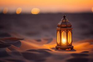uma lanterna, cercado de areias. ai generativo foto