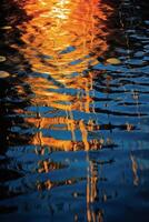 a laranja e azul reflexão dentro a água, dentro a estilo do luz ouro e índigo. ai generativo foto