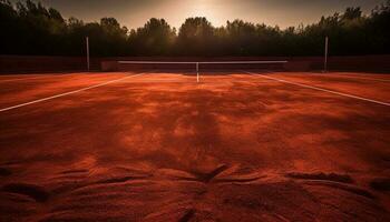 competitivo esporte às crepúsculo, iluminado de luz solar gerado de ai foto