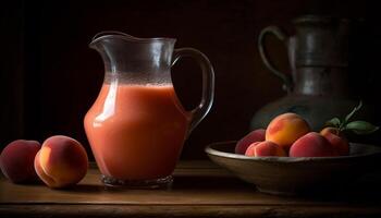 rústico mesa, saudável refeição, fresco fruta, orgânico iogurte gerado de ai foto