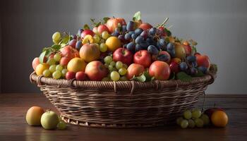 orgânico fruta cesta, maduro e fresco colheita gerado de ai foto