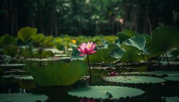 tranquilo lótus Flor reflete beleza dentro natureza gerado de ai foto