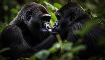 primata família olhando fixamente, vivo dentro africano região selvagem gerado de ai foto