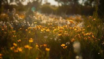 vibrante flores silvestres flor dentro tranquilo Prado cena gerado de ai foto