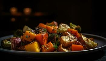 grelhado vegetariano prato com fresco orgânico frutos do mar gerado de ai foto