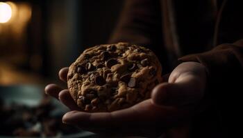 indulgente caseiro chocolate lasca biscoito, pronto para comer gerado de ai foto