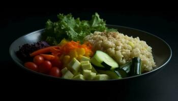 fresco gourmet salada com orgânico legumes e arroz gerado de ai foto