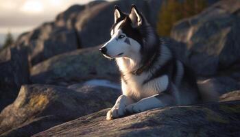 fofa cachorro sentado dentro grama, olhando alerta gerado de ai foto