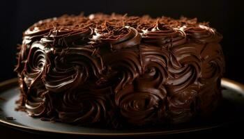 indulgente chocolate bolo com açoitado creme decoração gerado de ai foto