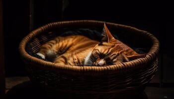 fofo gatinho descansos dentro acolhedor vime cesta gerado de ai foto