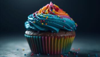 fofa bolos de copo com indulgente chocolate gelo decoração gerado de ai foto