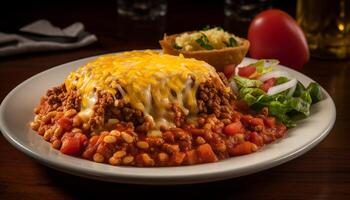 grelhado carne taco com fresco legumes e guacamole gerado de ai foto