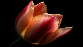 vibrante tulipa Flor dentro natureza, em Preto fundo gerado de ai foto