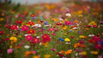 vibrante flores silvestres Flor dentro tranquilo Prado debaixo verão luz solar gerado de ai foto