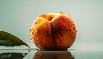 suculento, maduro maçã reflete vibrante natureza frescor dentro macro tiro gerado de ai foto