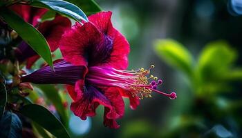 vibrante hibisco florescer, uma solteiro flor do orgânico beleza gerado de ai foto