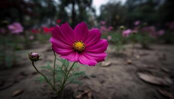 vibrante dália Flor dentro uma Prado do flores silvestres e Relva gerado de ai foto