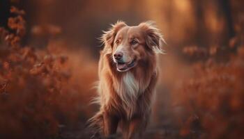 amarelo retriever sentado dentro grama, brincalhão e fiel ao ar livre amigo gerado de ai foto