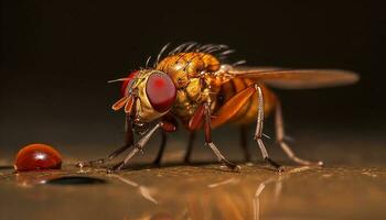 pequeno mosca com amarelo asas e peludo pernas dentro estúdio gerado de ai foto