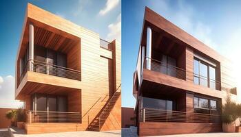 moderno luxo apartamento construção com elegante madeira e vidro Projeto gerado de ai foto