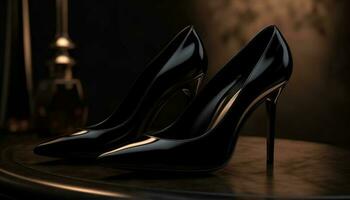 moderno mulheres luxo sapato, elegante estilete com brilhante patente couro gerado de ai foto