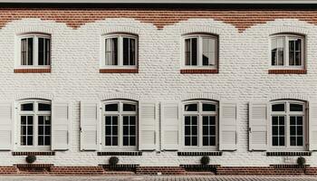 linha do velho formado tijolo edifícios com elegante reboco fachadas gerado de ai foto