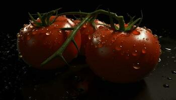 orgânico cereja tomate reflete vibrante verão crescimento dentro fechar acima macro gerado de ai foto