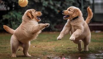 brincalhão cachorro e fiel amigo, uma fofa retriever dentro movimento gerado de ai foto