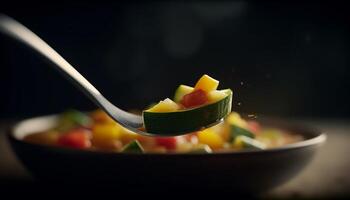 saudável vegetariano salada refeição com fresco orgânico legumes e fruta gerado de ai foto