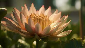 vibrante lótus Flor dentro tranquilo lagoa simboliza natural beleza gerado de ai foto