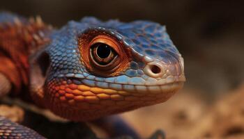 chifrudo lagarto olhando às Câmera dentro tropical floresta habitat gerado de ai foto