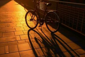 sombra do bicicleta às dourado hora dentro Hamburgo. ai generativo foto