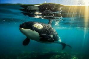 hiper realista debaixo água fotografia do a orca. ai generativo foto