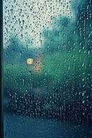 capturar a intrincado padrões formado de pingos de chuva em uma vidraça. ai generativo foto