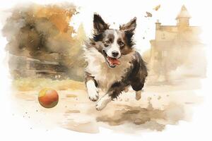 fronteira collie perseguindo uma bola. ai generativo foto