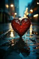 coração forma, chuvoso janela, molhado rua. ai generativo foto