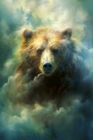 3d visual efeitos, névoa paisagens, urso. ai generativo foto