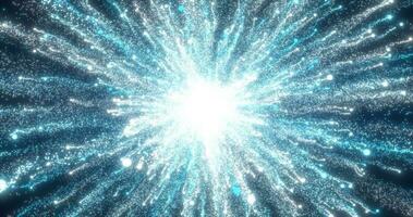 abstrato brilhando energia explosão turbilhão fogo de artifício a partir de azul linhas e Magia partículas abstrato fundo foto