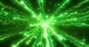 abstrato verde energia fogos de artifício partícula saudação mágico brilhante brilhando futurista oi-tech com borrão efeito e bokeh fundo foto