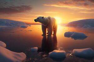 polar Urso dentro Antártica em pôr do sol fundo, generativo ai foto