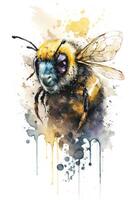 ilustração abelha dentro aquarela. animal em uma branco fundo, generativo ai foto