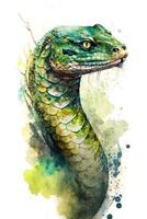 ilustração serpente dentro aquarela. animal em uma branco fundo, generativo ai foto