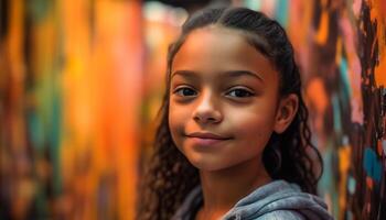 cheio de dentes sorrir do 1 menina dentro outono gerado de ai foto