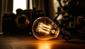 brilhante Ideias brilhando a partir de Antiguidade filamento tecnologia gerado de ai foto