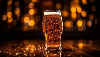 espumoso Cerveja dentro brilhando cerveja vidro, perfeito refresco gerado de ai foto